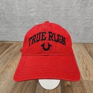 True Religion Horseshoe Logo Hat Red Cap Strap Back Adjustable Cotton